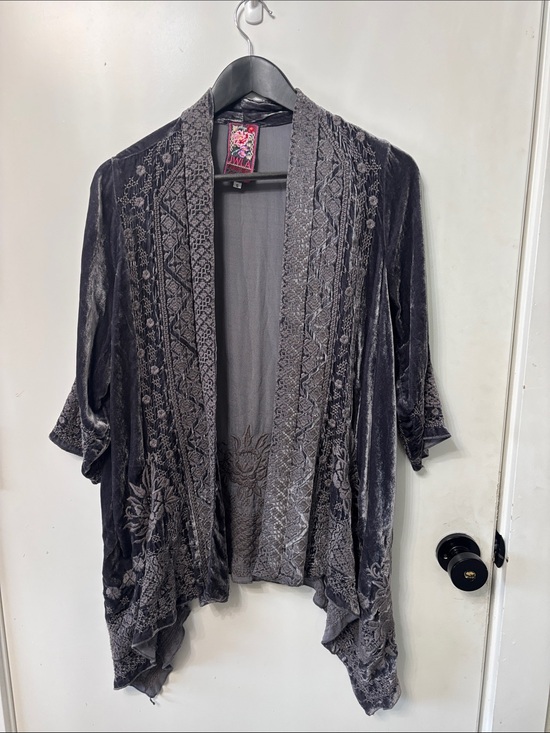 Johnny Was Sweaters - Johnny Was Daniella crushed velvet embroidered draped open front cardigan Small